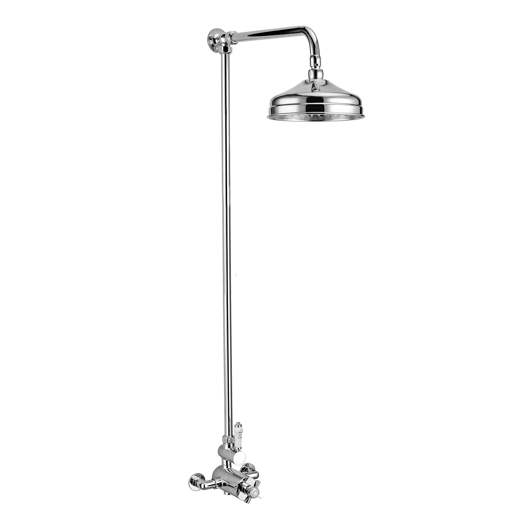 Windsor traditional thermostatic shower set single outlet incl. angled riser rail, rain shower head 200mm - chrome